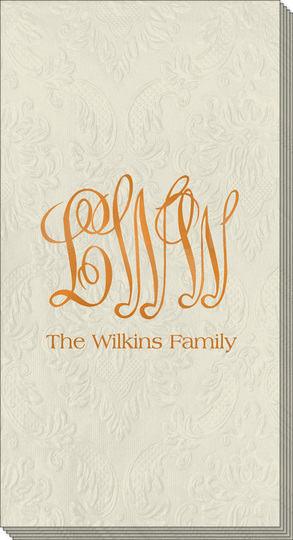 Large Script Monogram with Text Carte Guest Embossed Towels
